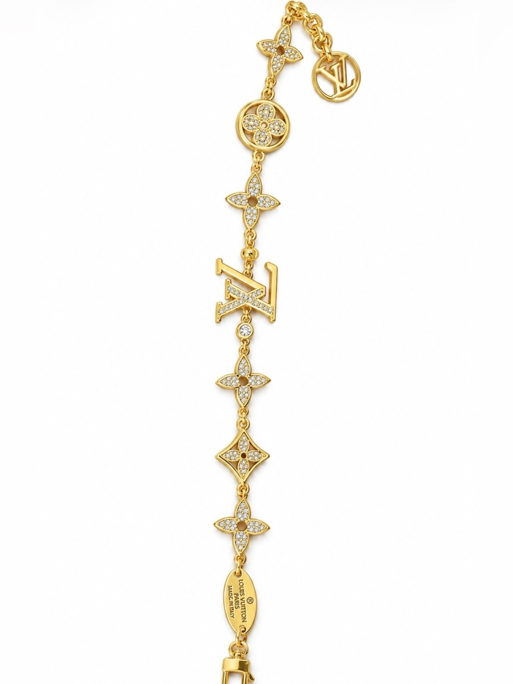 Louis Vuitton Gold-tone Crystal Monogram Link Bracelet